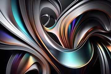 abstract 3d fractal background with iridescent metal curved shapes