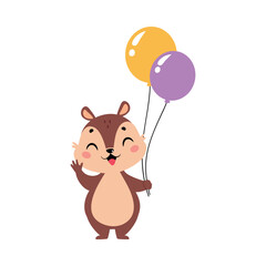 Funny Chipmunk Character with Cute Snout Holding Balloons Vector Illustration