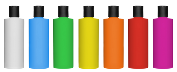 Set of multicolor plastic bottles, cut out