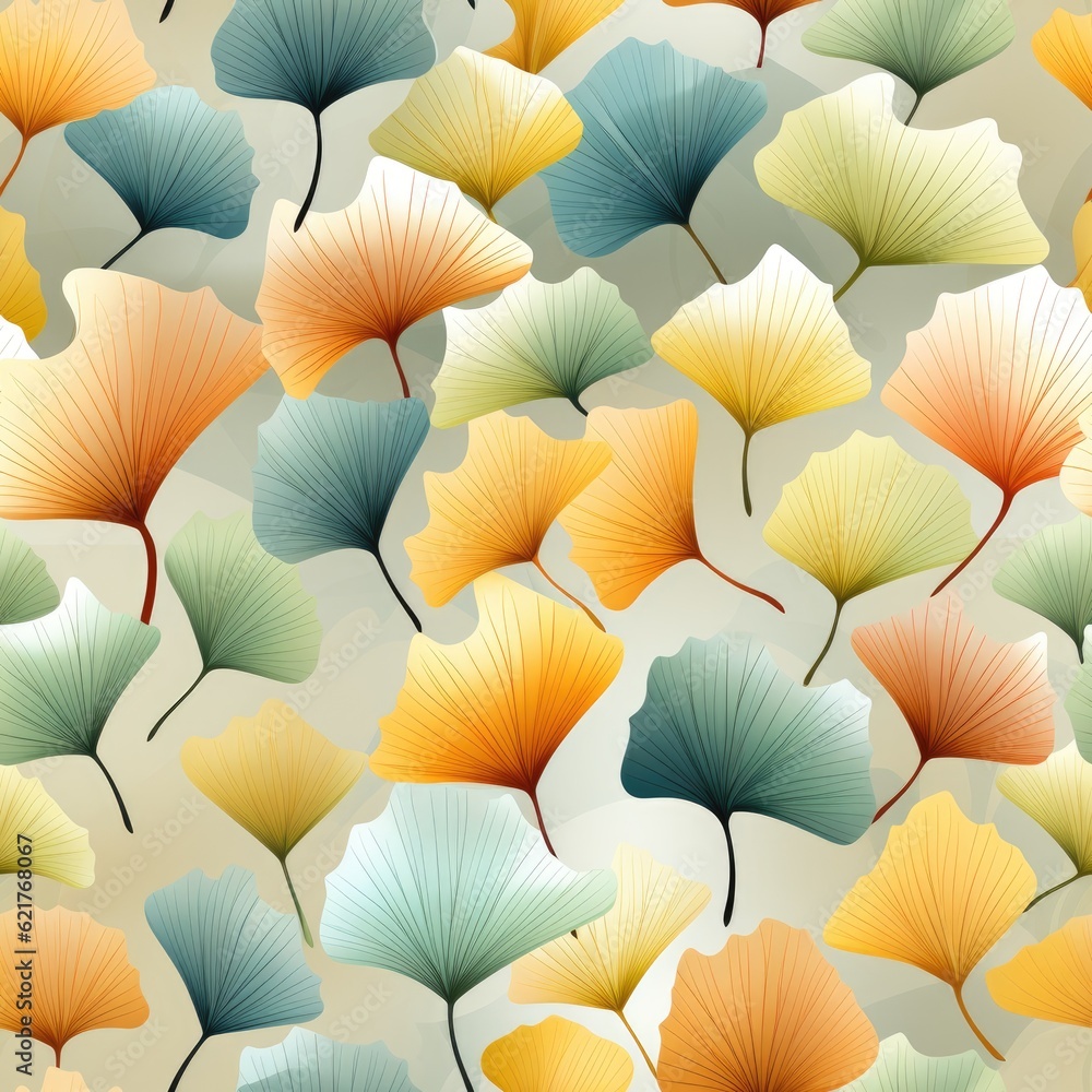 Poster Ginkgo biloba leaves seamless pattern. Generative AI