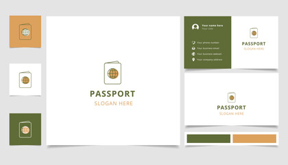Passport logo design with editable slogan. Branding book and business card template.