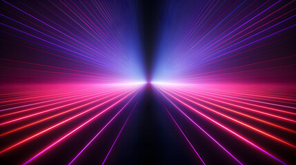 abstract neon pink background with rays converging on the horizon