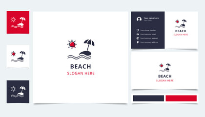 Beach logo design with editable slogan. Branding book and business card template.