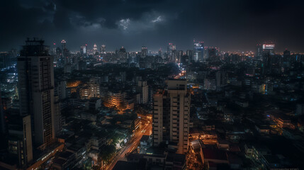Obraz premium The expansive view showcases the towering skyscrapers, bustling streets, and vibrant energy that define this captivating city. Immerse yourself in the breathtaking cityscape of Bangkok in this shot.