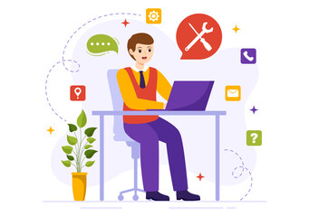 Technical Support System Vector Illustration with Software Development, Customer Service and Technology Help in Flat Cartoon Hand Drawn Templates