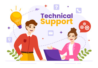 Technical Support System Vector Illustration with Software Development, Customer Service and Technology Help in Flat Cartoon Hand Drawn Templates