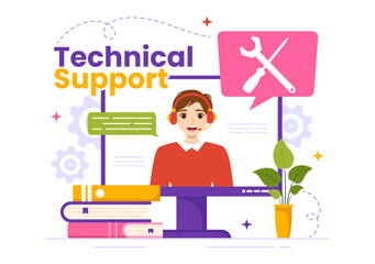 Technical Support System Vector Illustration with Software Development, Customer Service and Technology Help in Flat Cartoon Hand Drawn Templates