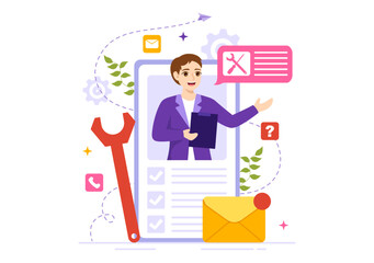 Technical Support System Vector Illustration with Software Development, Customer Service and Technology Help in Flat Cartoon Hand Drawn Templates