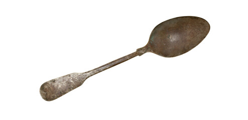 Metal old decorative spoon on a transparent background.