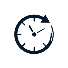 Arrow in a circle, hours. The concept of rapid response, reactions. Vector icon isolated on white background.