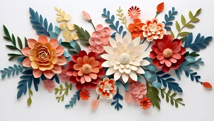 Behang 3d paper cut craft collage bouquet of flowers © sam