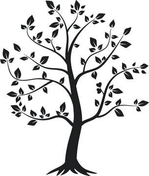 tree silhouette with leaves and root vector