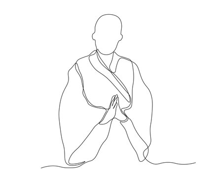 abstract Chinese man without a face, national dress of china, Praying Monk in Kimono Continuous One Line Drawing