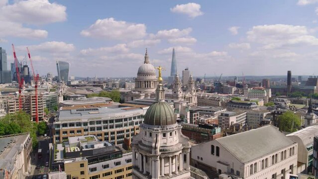 Aerial Footage of the Old Bailey law courts in London.