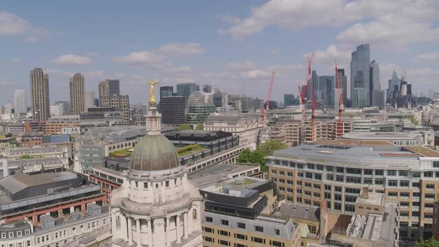 Aerial Footage of the Old Bailey law courts in London.