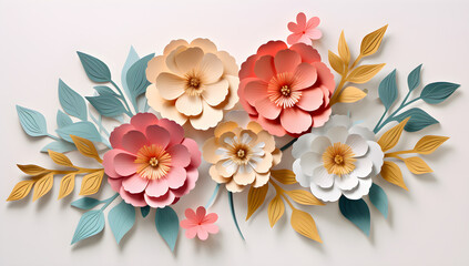 Obraz premium 3d paper cut craft collage bouquet of flowers