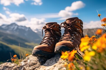 hiker's boots standing on a rocky trail