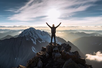 hiker at the summit of a mountain