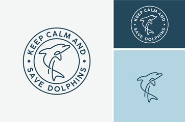 Line Art Orca Bottlenose Dolphin for Save Ocean Sea Life Creatures Stamp Sticker Label Logo Design
