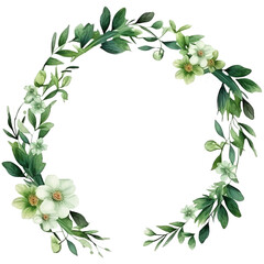 Floral wreath with delicate flowers and green leaves. Generated AI