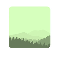 illustration icon of green pine forest with mountain background 