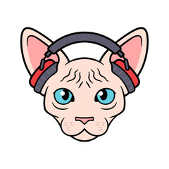 Cartoon Sphynx Cat Wearing Headphones Illustration