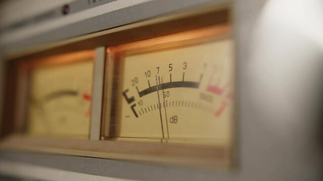 Old decibel level meter on a tape recorder