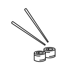 Two Sushi Roll And Chopstick Outline Vector Icon Illustration