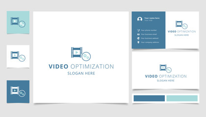 Video optimization logo design with editable slogan. Branding book and business card template.