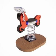 3d rendering playground park spring  springer for kids with wooden base and isolated on white background