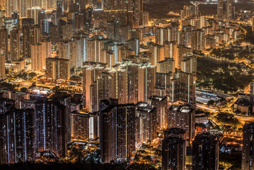 Aerial Night view of the city in Hong Kong 