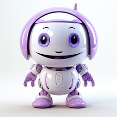 Obraz na płótnie Canvas A cute plastic robot Round Head in Light Purple Tones on White Background