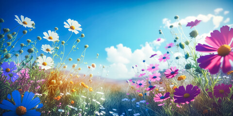 A beautiful flowery meadow in spring or summer. Nature concept. Generative AI