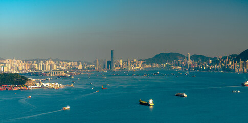 Daytime long range shot of Hong Kong Island