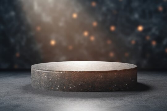 Empty stone pedestal podium. Round stage for showcase. Generative AI.