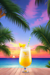 Pina colada cocktail on the sea beach.