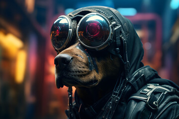 Fototapeta na wymiar studio portrait of cyberpunk dog wearing goggles