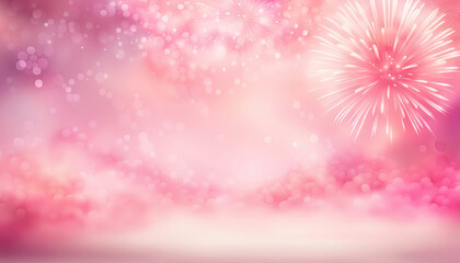 Pink fireworks background with sparkles and copy space