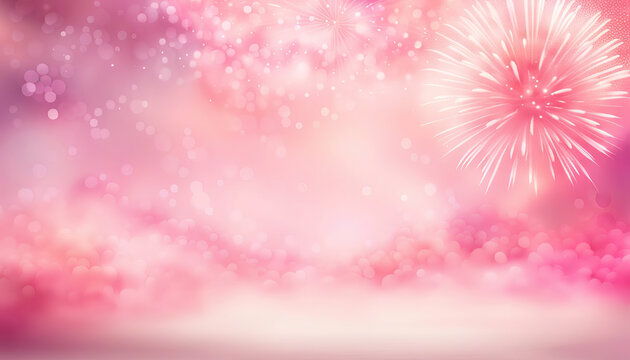 Pink fireworks background with sparkles and copy space