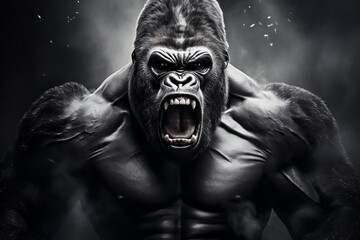 Screaming angry gorilla. Wild animal. Generative AI