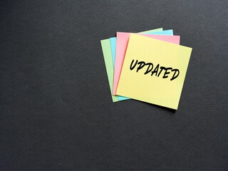 The word updated on note paper. To update or upgrade technology, business, product or information