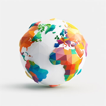 Low poly earth planet globe illustration. Polygonal globe icon with shadow on isolated white background. realistic world map in globe shape Generative ai