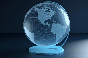 Glass globe on stand on dark background. Education concept. Studying maps and using geographic tools. Innovative educational materials. Tourism and travel