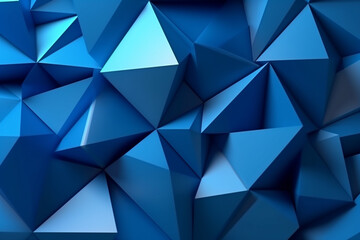 Background adorned with an array of blue triangular shapes in a 3D origami style. Ai generated