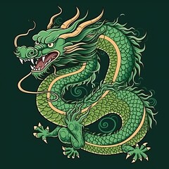 Traditional Asian dragon green flying 2024 Chinese New Year zodiac sign. Generative ai