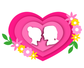 Corazón con madre e hija dentro de el, rodeado de flores sin fondo