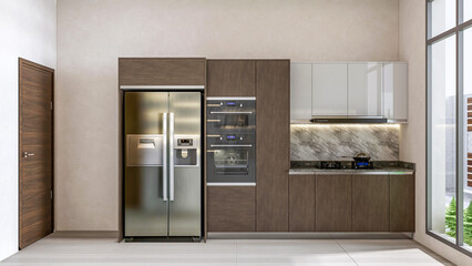 3d rendering modern kitchen modular interior design