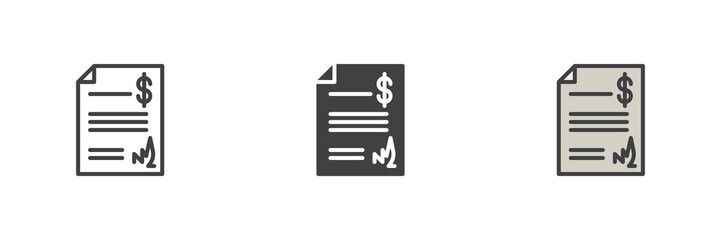 Financial contract document different style icon set