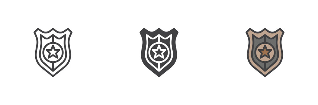 Police badge with star different style icon set