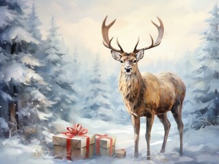 chrismast deer in winter Generative AI